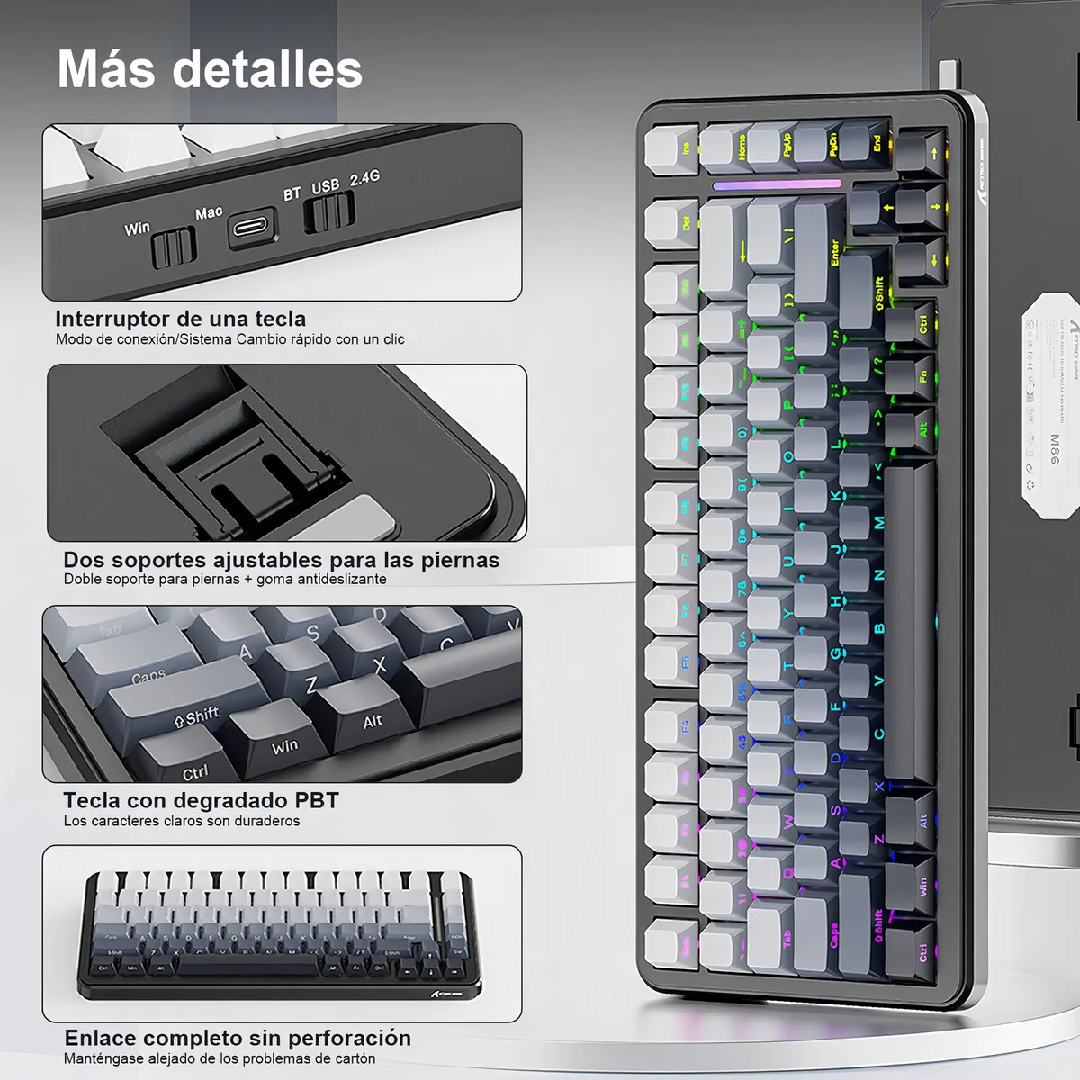 Attack Shark M86 Teclado Mecánico Gamer, 83 Teclas, 70% QWERTY en Español, inalámbrico - Imagen 6